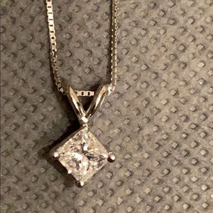 Princess cut diamond solitaire .50CT pend/chain 14K white gold Ross-Simons 2500$